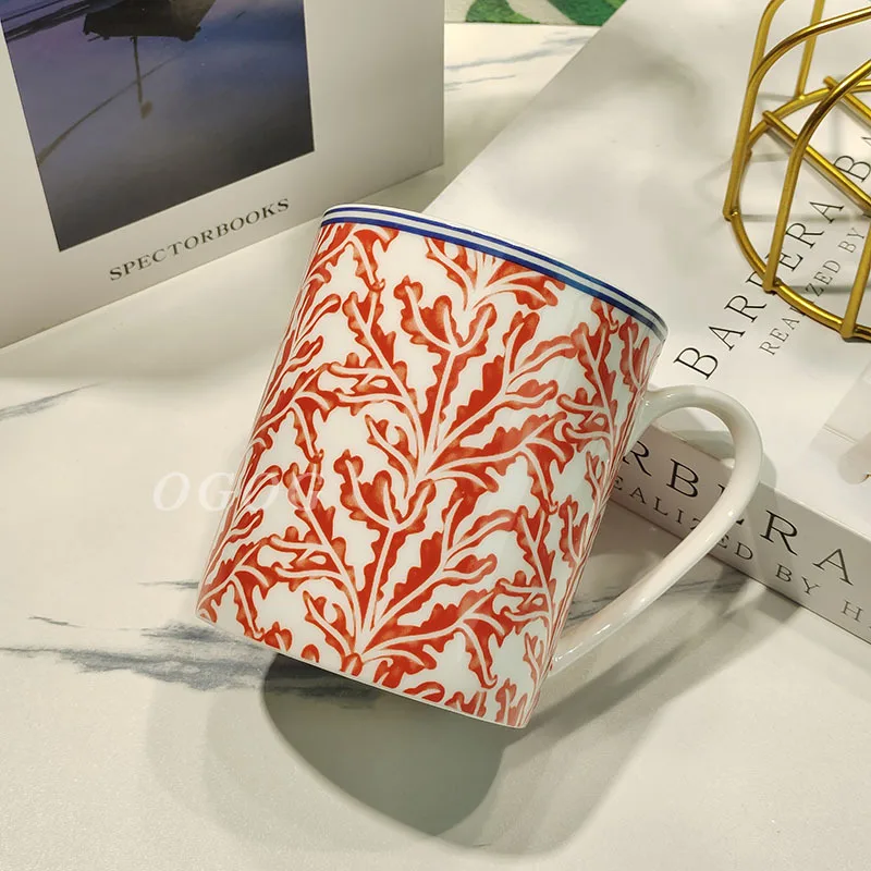 

Красная коралловая костяная фарфоровая кружка, большая емкость, чашка для воды, чайная чашка, многоцелевая для ежедневного домашнего использования