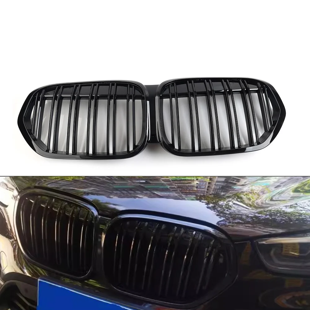 

Car Double Line Front Bumper Center Kidney Grille Grill For BMW X1 F48 F49 LCI 2019 2020 2021 2022 2023 Glossy Black