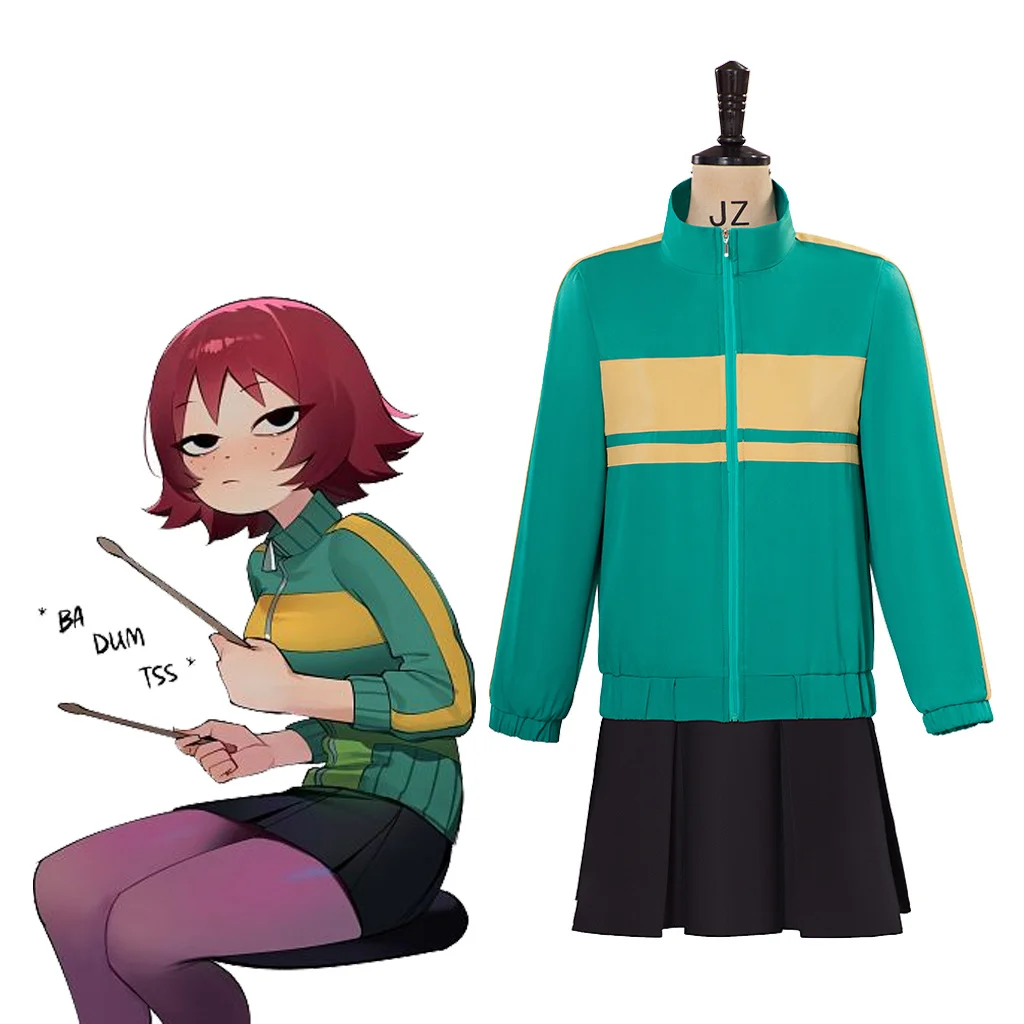 

Scott Pilgrim KIM PINE Cosplay Costume Green Dress Set KIM PINE Sexy Tracksuit Top Mini Skirt Set Women Halloween Party Suit