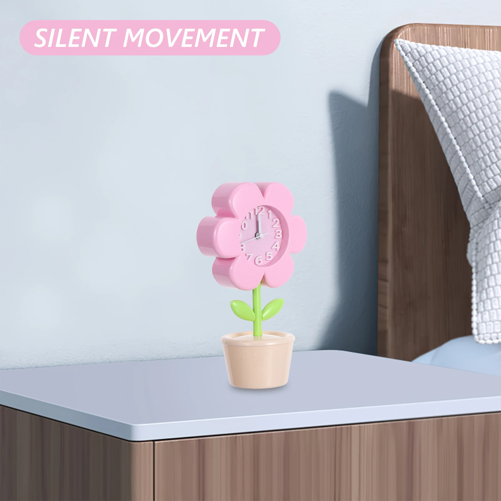

Creative Flower Clock Bedroom Alarm Bedside Silent Table Cute Clocks for Number Teenagers