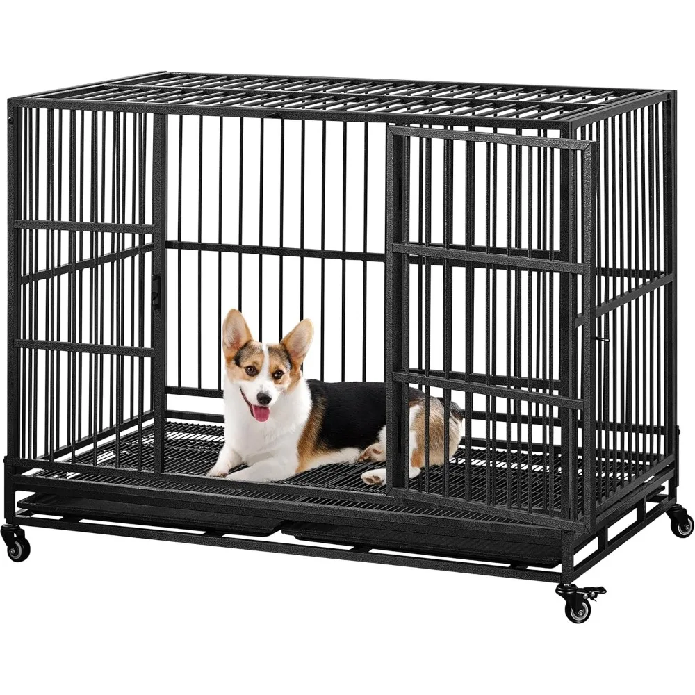 

Heavy Duty Dog Crate for Large Dog Collapsible Dog Crate W/Open Top/Lockable Wheels