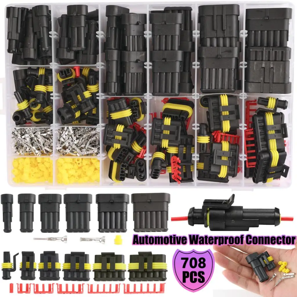 708pcs HID Waterproof Connectors 1/2/3/4 Pin 26 Sets Car Electrical Wire Connector Plug Truck Harness 300V 12A Set 352 Pack Kit