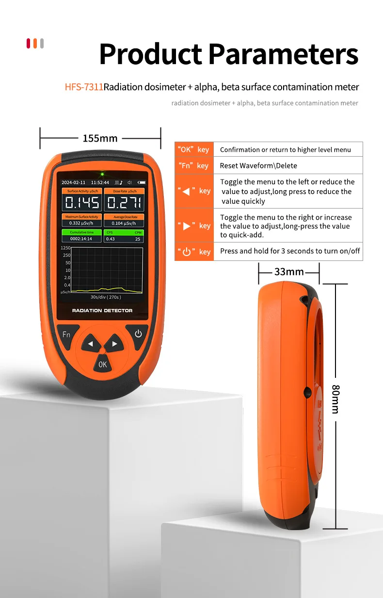 Aikesi Geigerzähler für nukleare Strahlung, Lnd 7311, Sensor, Glimmerfenster, Alpha Beta, Gamma, X-Strahlen-Detektor, Radon-Detektor