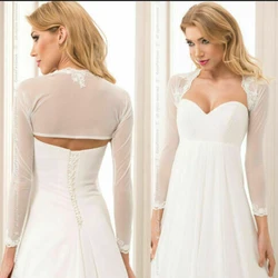 Long Sleeve Wedding Boleros Appliques Bridal Short Top Women Jackets Wrap Shrug Ivory Cape