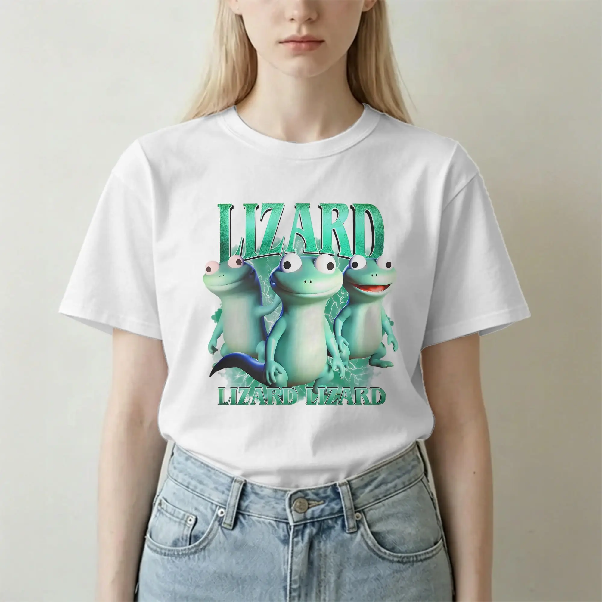 Men Women's Lizard Meme Funny Retro T Shirts Cotton Clothing Vintage Short Sleeve Round Collar Tees Classic T-Shirts