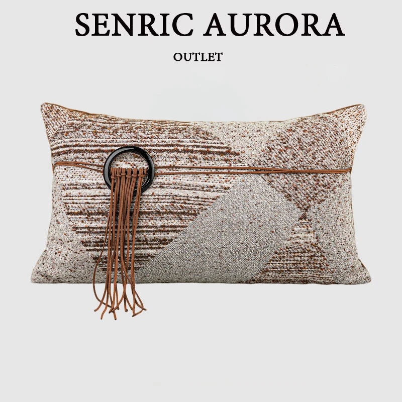 

Light Luxury Cushion Cover Caramel Colored Leather Rope Waist Pillow Case For Home Hotel Bed Living Room Sofa