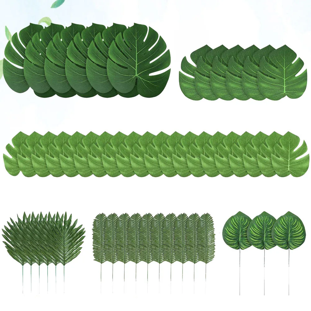 

90Pcs Artificial Tropical Monstera Leaves Hawaiian Theme Party Beach Decoration Supplies Artificial Leaves