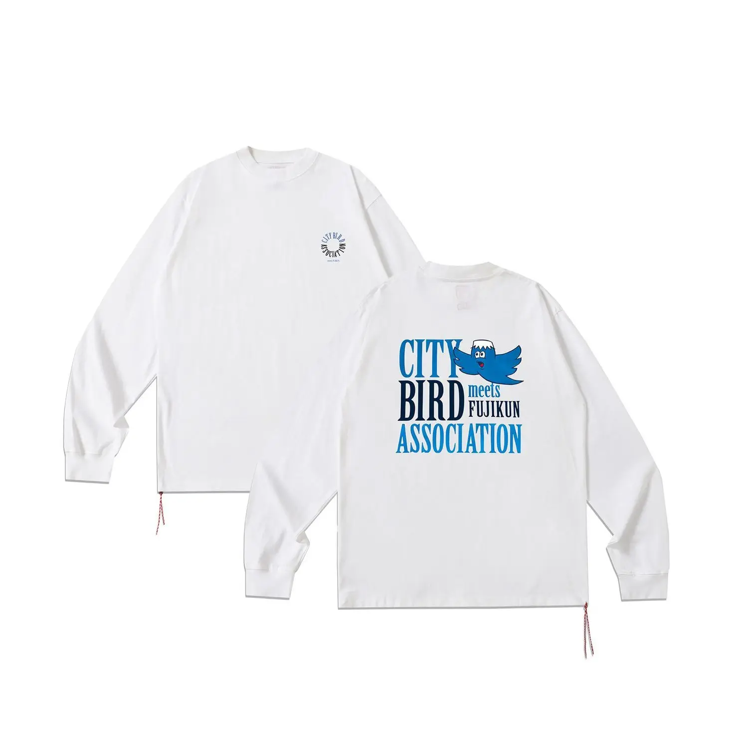 BEAMS Unisex Crew Neck Long Sleeve T-shirt Cartoon Bird & Letter Print Loose Fit Casual Street Style Pullover Tops
