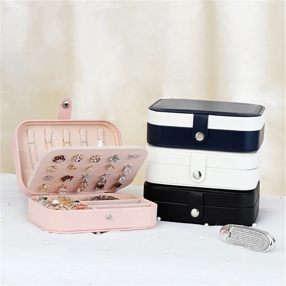 High-grade PU Leather Jewelry Box for Travel Portable Necklace Earrings Ring Storage Display Case Zipper Jewelry Organizer Box