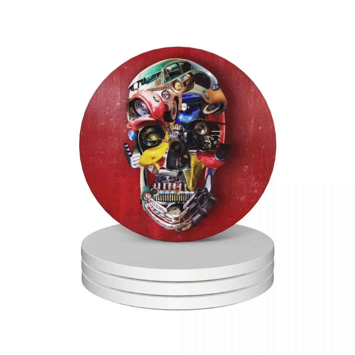 

Hot Rod Skull Ceramic Coasters (Set of 4) tea cup holders set cute drink set Coasters