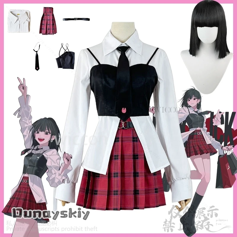

Qiao Ling Cosplay Anime Link Click Costume Jirai Kei Girls JK School Uniform Dress Plaid Skirt Fashion Y2K Lolita Halloween Suit