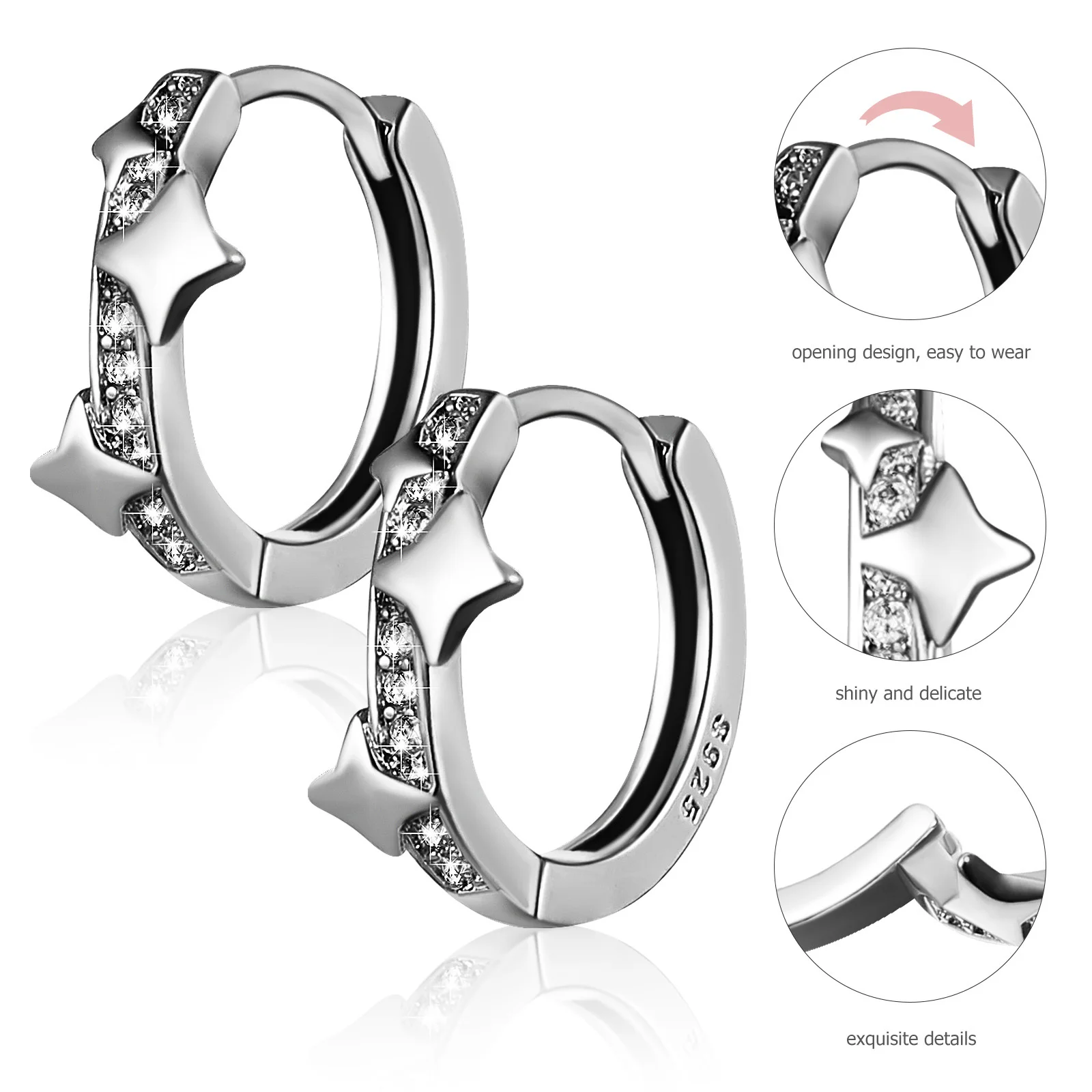 

Four-Pointed Star Ear Cuffs Small Hoops Earrings For Women Simple Elegant Lightweight Jewelry For Daily Party Wedding