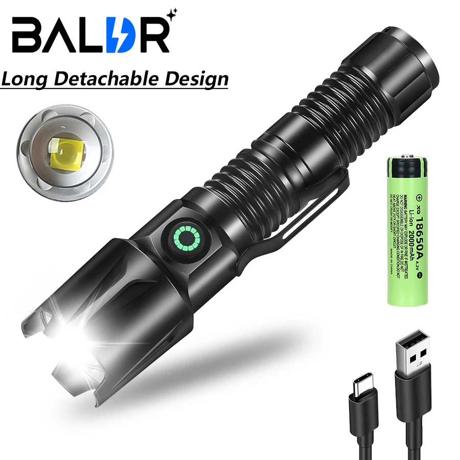 BALDR Z15 Zoom Long Distance Mini Flashlight Type-C Usb Rechargeable Portable Pocket Torch Home Outdoor 18650/18350 Battery