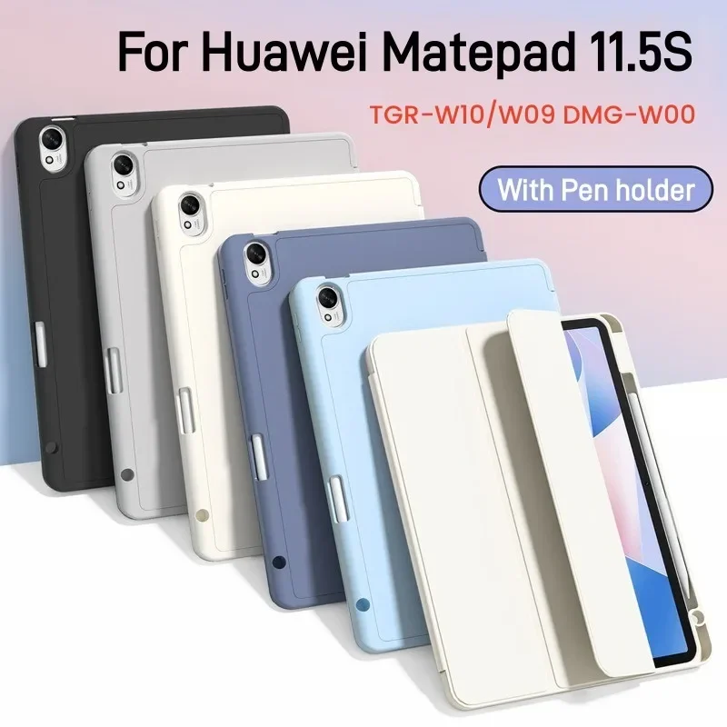 Nowy inteligentny pokrowiec na tablet HUAWEI MatePad 11.5S 11.5 S 2024 Trifold Leather Flip Soft Back Case For MatePad 11.5"S z uchwytem na ołówek