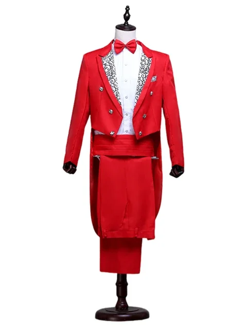 Herenrok Klassiek Modern Wit en Zwart Basic Stijl Herenpak met Slipjas Zanger Goochelaar Podiumjas Outfits