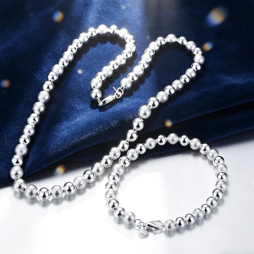 Luxury Brand streetwear Jewelry set 925 Sterling Silver delicate 8MM Frosted beads Bracelets necklace for women men fashion Gift