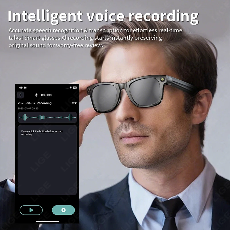 Upgrade AI Smart Glasses 8 Million Camera Video Recording Music Shoot Audio Music Photochromic Lens Bluetooth Call Sunglassess