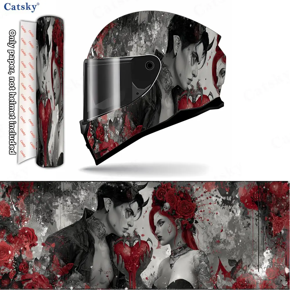 

Виниловые накидки на шлем Gothic Demon Love, водонепроницаемые, устойчивые к царапинам наклейки на анфас, прочные украшения из ПВХ, защита он
