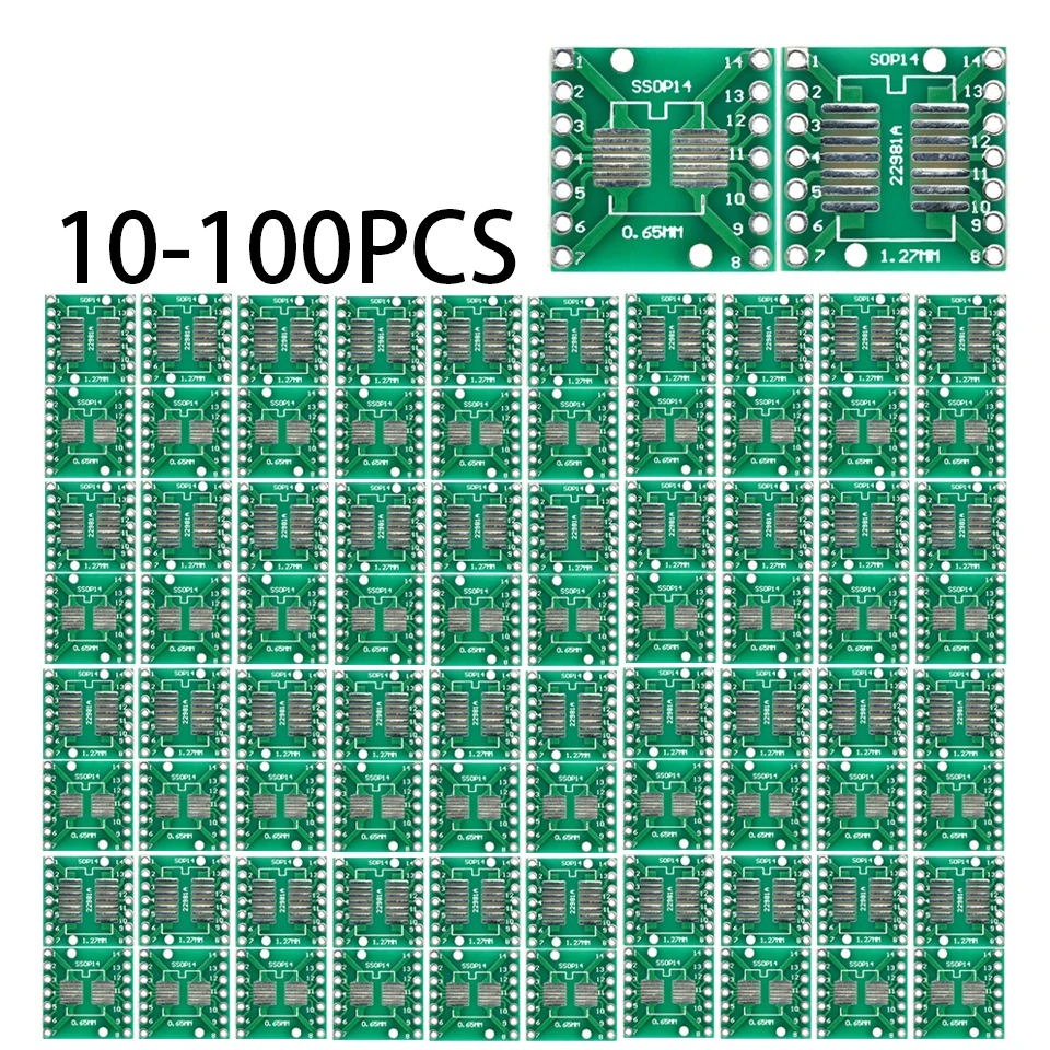 10-100PCS SOP14 SSOP14 TSSOP14 to DIP14 Adapter Board 0.65/1.27mm Pitch SMD to Dual In-Line PCB Converter for IC Prototyping