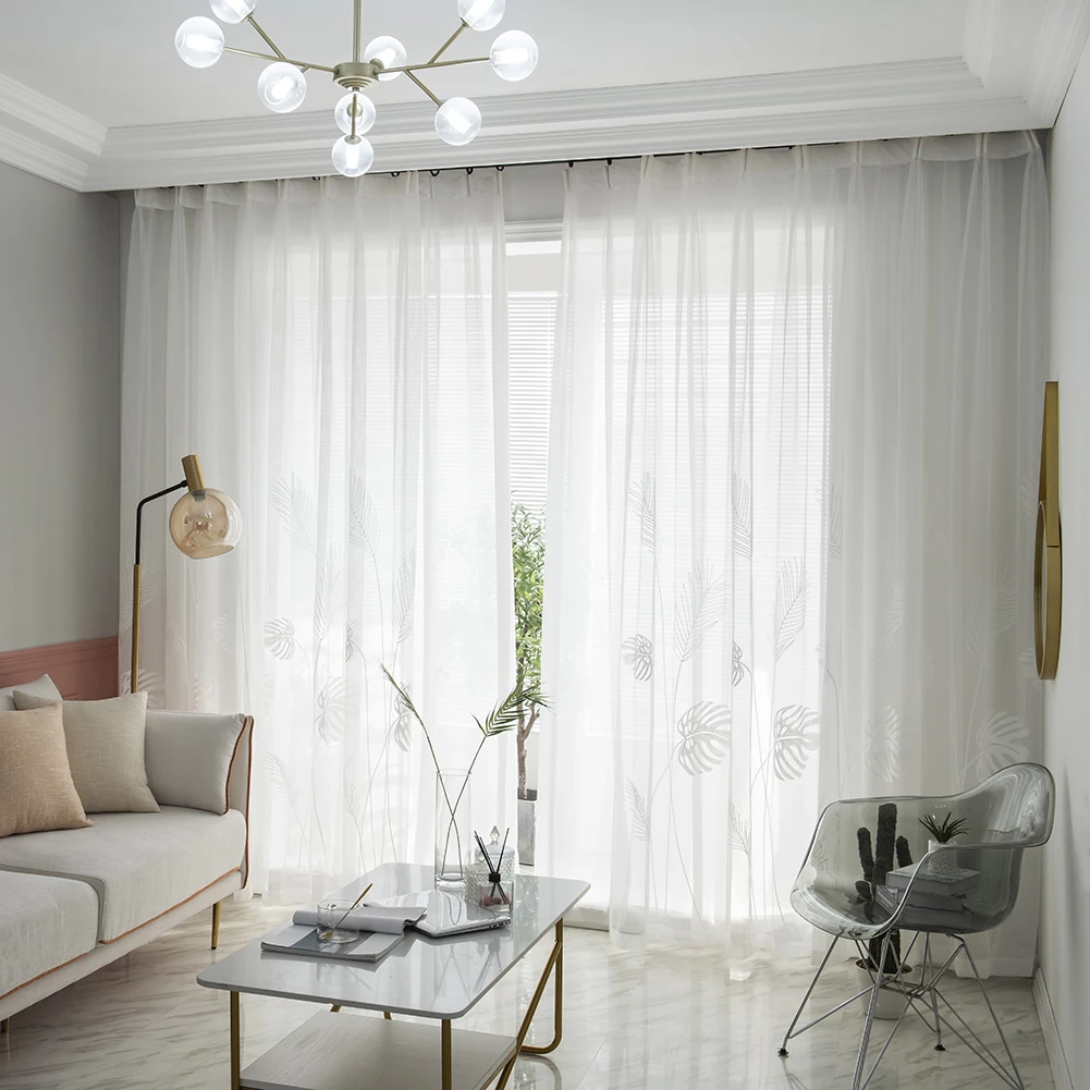 Leaf Tulle Sheer Curtain Decorative Articles Tulle Voile Drape Panel Translucent Bedroom Supplies for Living Room Kitchen