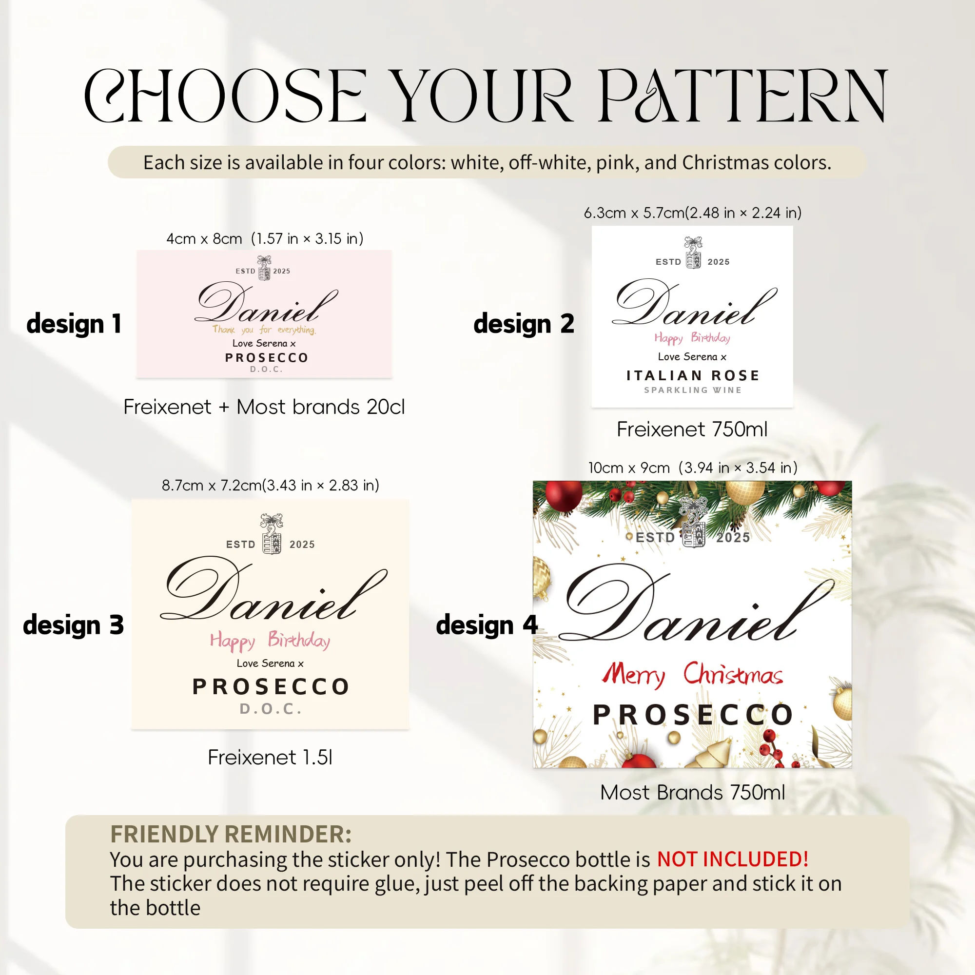 Etiqueta de vino champán Prosecco personalizada, pegatinas de vino personalizadas para Navidad, boda, cumpleaños, Baby Shower, despedida de soltera