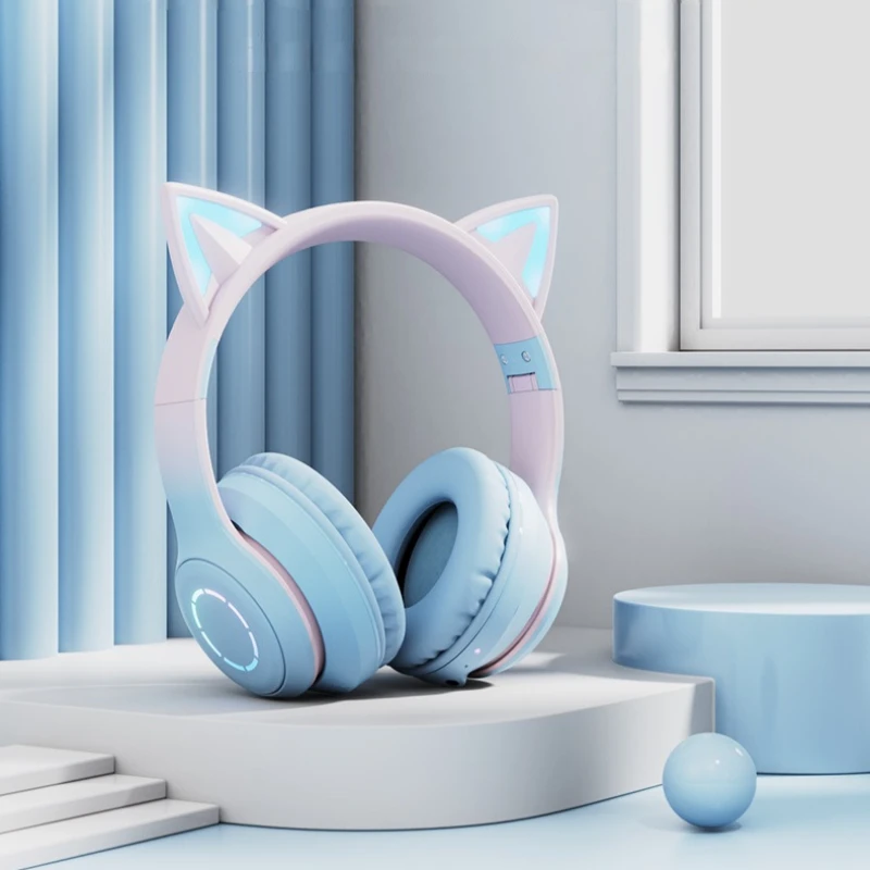 

LED Flash Light Headphone Cute Cat Ears Wireless Earphone with Mic Kids Girls Stereo Music Phone Headsets TWS Bluetooth 5.0