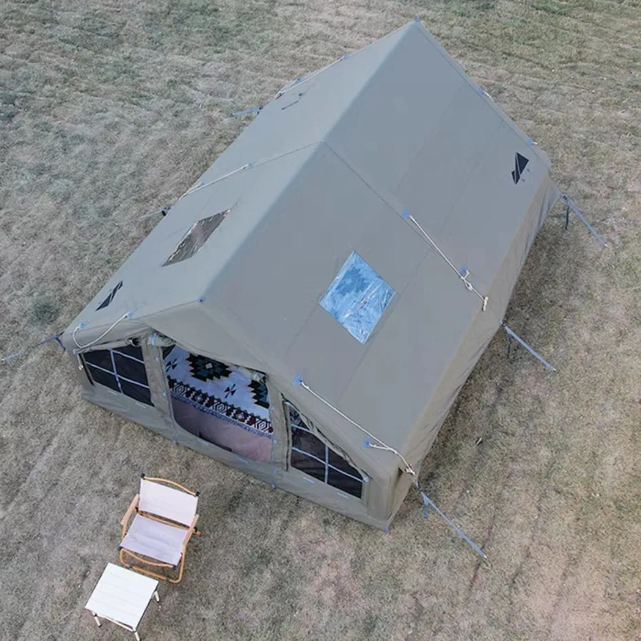 12.0 Green Windproof Portable  Air Tent Inflatable Camping Outdoor Ten for 8 Person With Stove Hole