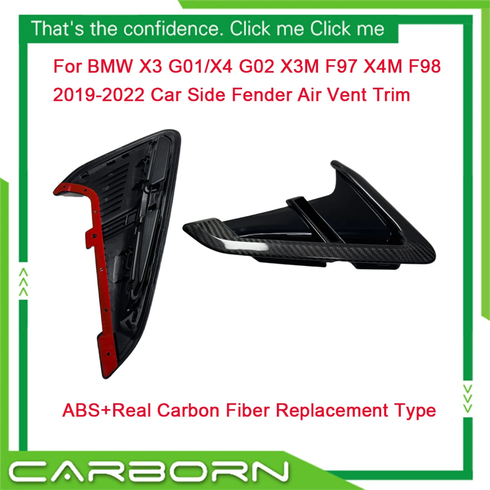 

Накладки на воздухозаборники боковых крыльев для BMW X3 G01/X4 G02 X3M F97 X4M F98 (2019-2022), ABS + настоящий карбон, сменные, 2 шт./компл.