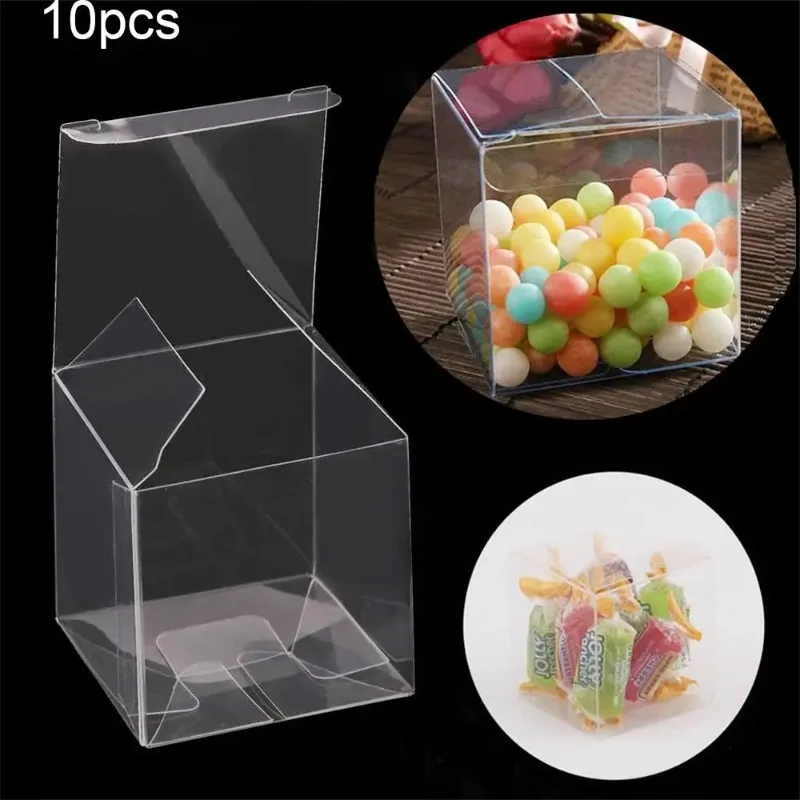 5Pcs Transparent Wedding Favors Present Pocket Plastic Candy Boxes Square Gift Bag Cookie Pouch Chocolate