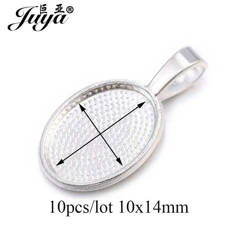 JUYA 30 sztuk/partia Fit 10x14mm owalne szkło wisiorek puste ustawienia Cabochons bazy Bezel tace DIY naszyjnik tworzenia biżuterii akcesoria