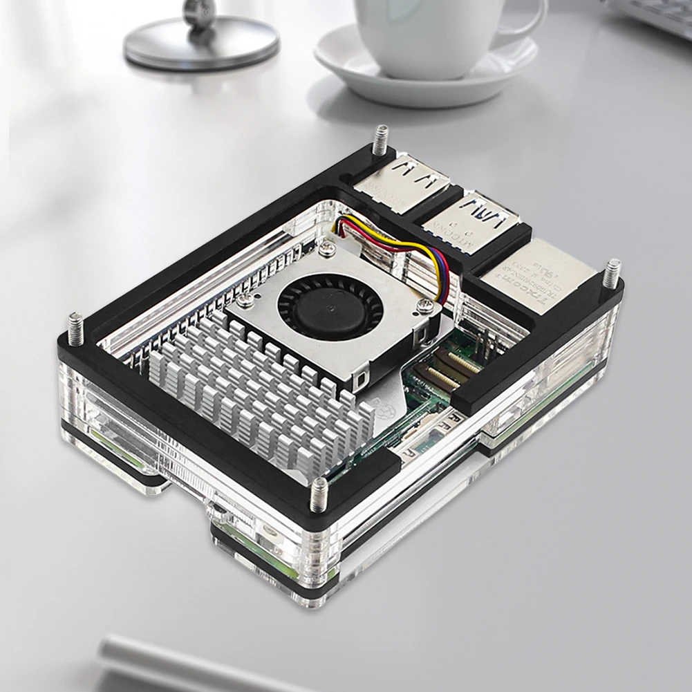 حافظة أكريليك شفافة تدعم مبرد نشط رسمي 9 طبقات صندوق حماية من الأكريليك لـ Raspberry Pi 5 4GB/8GB