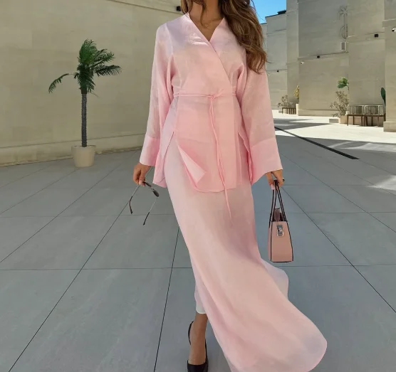 Women's Two-Piece Set New Solid Color V-Neck Lace Up Long Sleeved Cardigan High Waisted Skirt Set Shipped Within 48 Hours