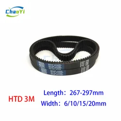 HTD 3M Closed Loop Rubber Timing Belt Length 267 270 273 276 279 282 285 288 291 294 297mm Width 6/10/15/20mm 3M-267 3M-288