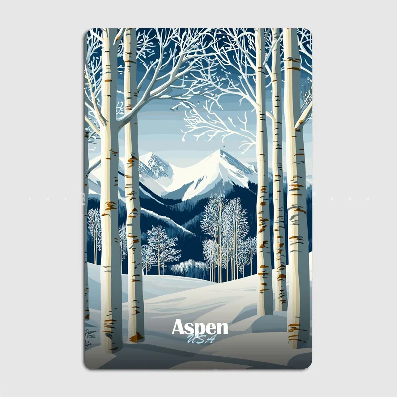 Aspen, USA Winter Landscape Travel Scenic Spot Poster Metal Sign Garage Club Tin Custom Indoor Home Wall Decor Room Decor