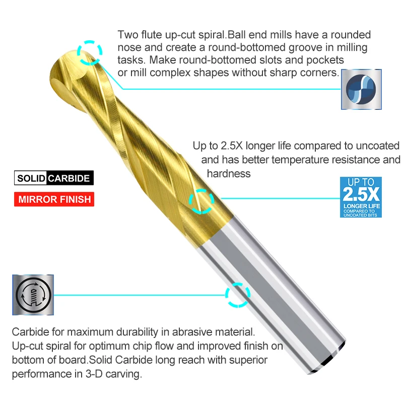 XCAN-Fresa de extremo de punta de bola, 1 unidad, 4/6mm, vástago de 2 ranuras, extremo en espiral, carburo de tungsteno, CNC, broca de grabado