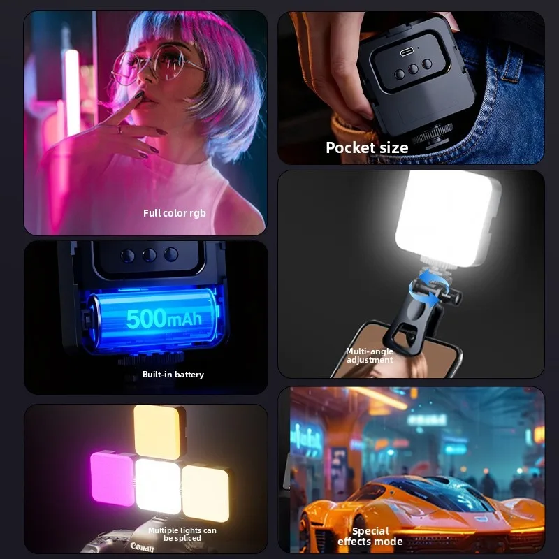 RGB Pocket Light Outdoor Photography Fill Light Live Streaming Photo Camera Full Color Photography Light