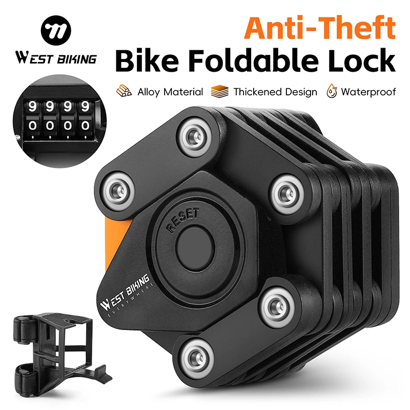 

WEST BIKING Bike Folding 4 Code Digit Password Lock Anti-theft Portable E-Bike Motorcycle Safety Chain Lock Bicycle Accessories