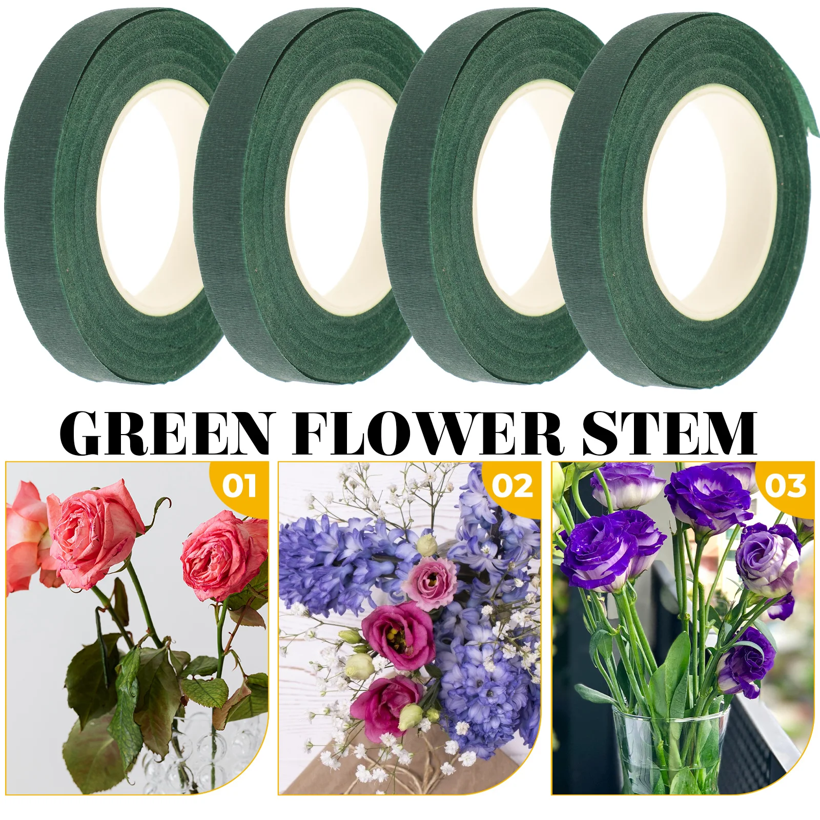 

4pcs Green Floral Tape for Flower Arrangement Stem Wrapping Bouquet Supplies Garden Party Decoration Wrap Tool Stretchy