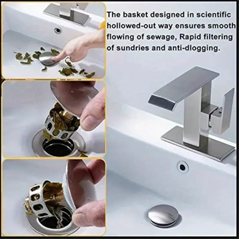 Universal washbasin bounce drainage filter, pop-up bathroom sink drainage plug with basket, hair collector bathroom accessories