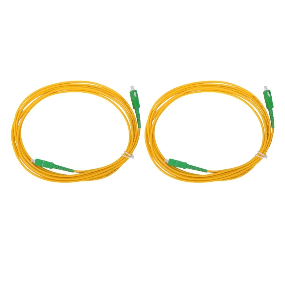 2 Pcs SC/APC To SC/APC Fiber Patch Cable Singlemode Simplex Fiber Optic Jumper Yellow 9/125um Optical Patch Cord
