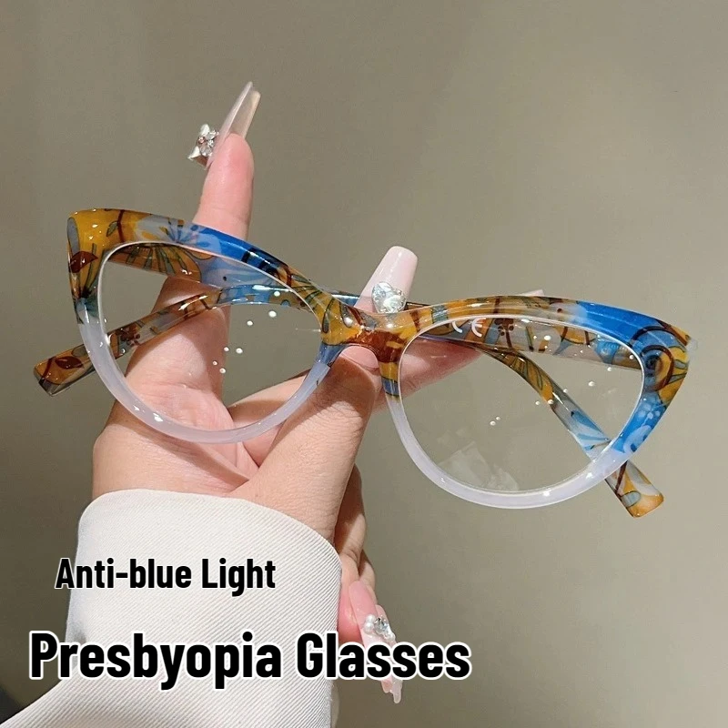 

Retro Floral Design Frame Reading Glasses Men and Women Fashion Casual High-definition Anti-blue Light Presbyopia Glasses +4.0