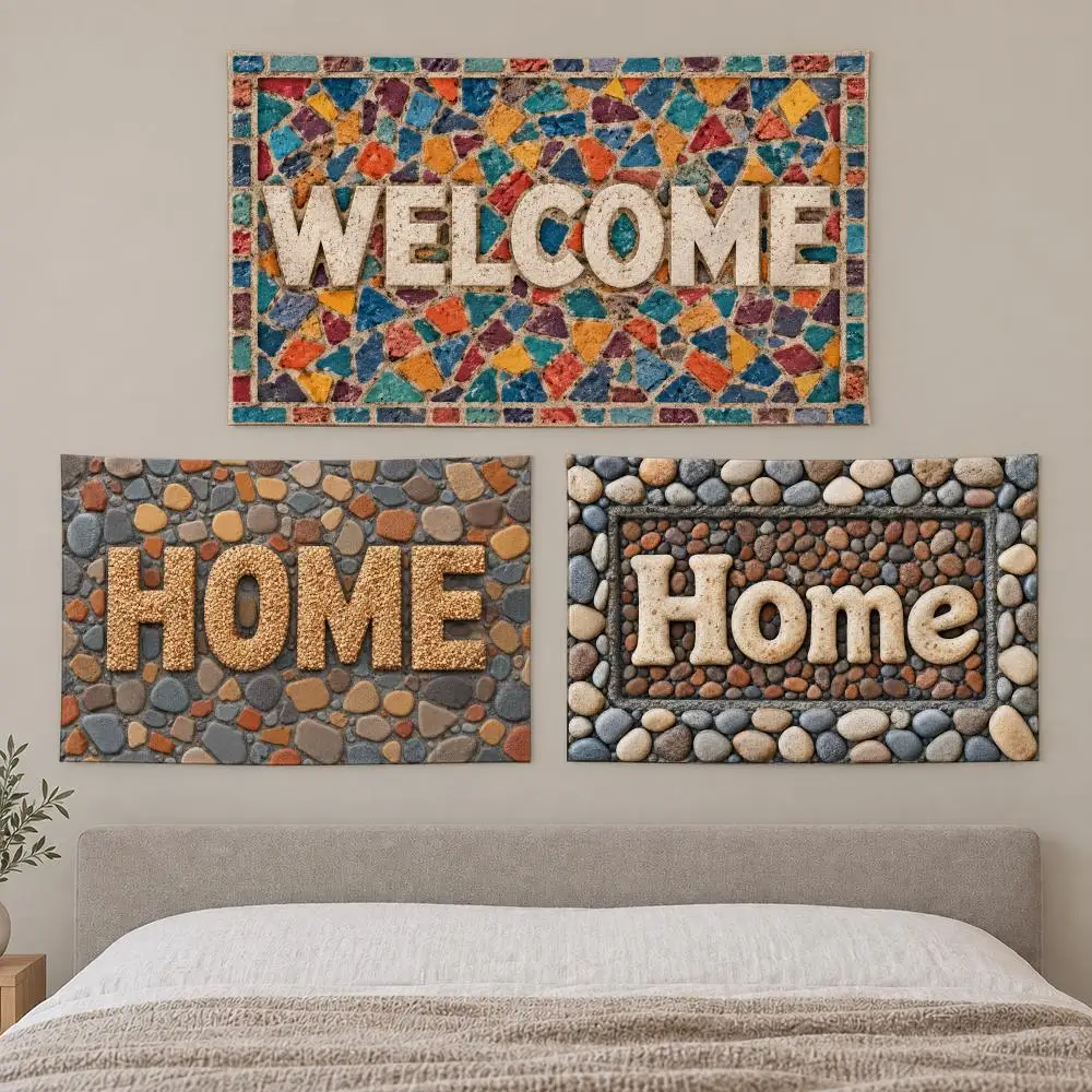 Stone Welcome Mosaic Art Tapestry Custom Living Bedroom Party Dormitory Interior Wall Bohemian Decoration Attached Clip