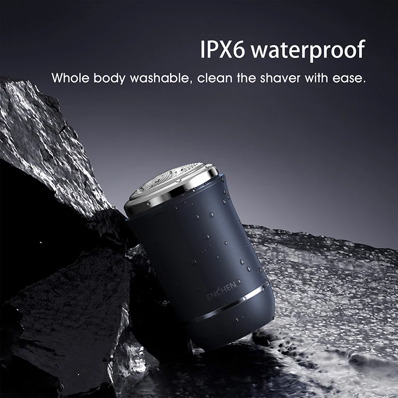 ENCHEN-남성용 미니 전기 얼굴 면도기, 충전식 면도 수염 기계 습식-건식 이중 사용 방수 여행자 전기 면도기
