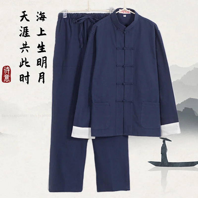 

Traditional Chinese Style Men Cotton Linen Tops Pants Hanfu Tang Suit Kung Fu Tai Chi Uniform Oriental Fashion Clothing Sets