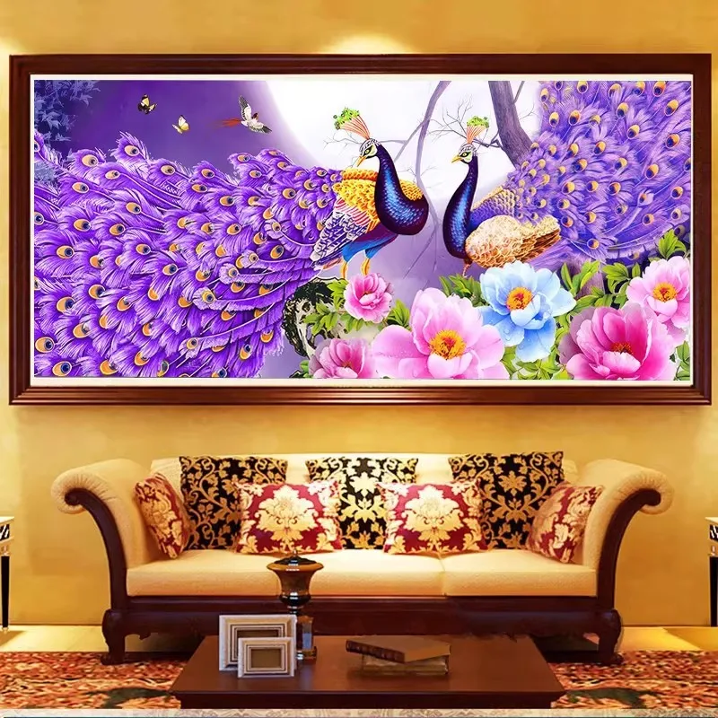 Peacocks 11ct Needlework,DIY Living Room Printed Cross Stitch,Sets For Embroidery Kit Full Cotton Silk Threads
