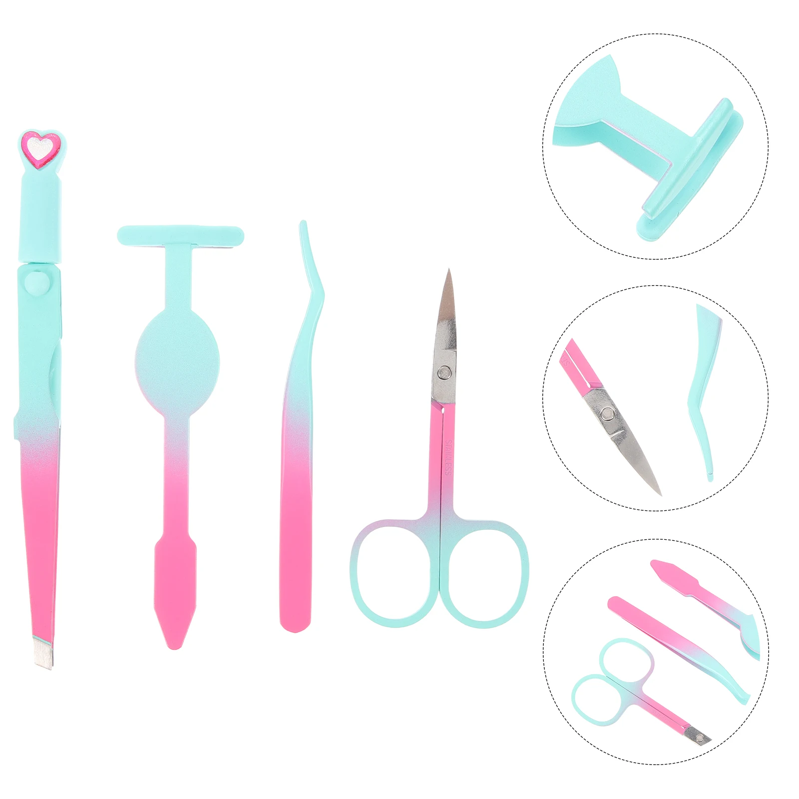

Eyebrow Tweezers Kit Precision Women Facial Hair Removal Eyelash Scissor Gradient Love Shape Tool Portable Travel Size