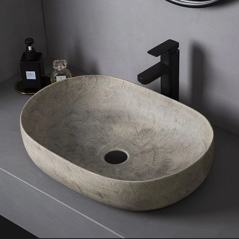 Ceramic Bathroom Vessel Sink Bowl Above Counter Art Single Sink Lavatory Wash Hand Basin Household Countertop Wash Basin Drain