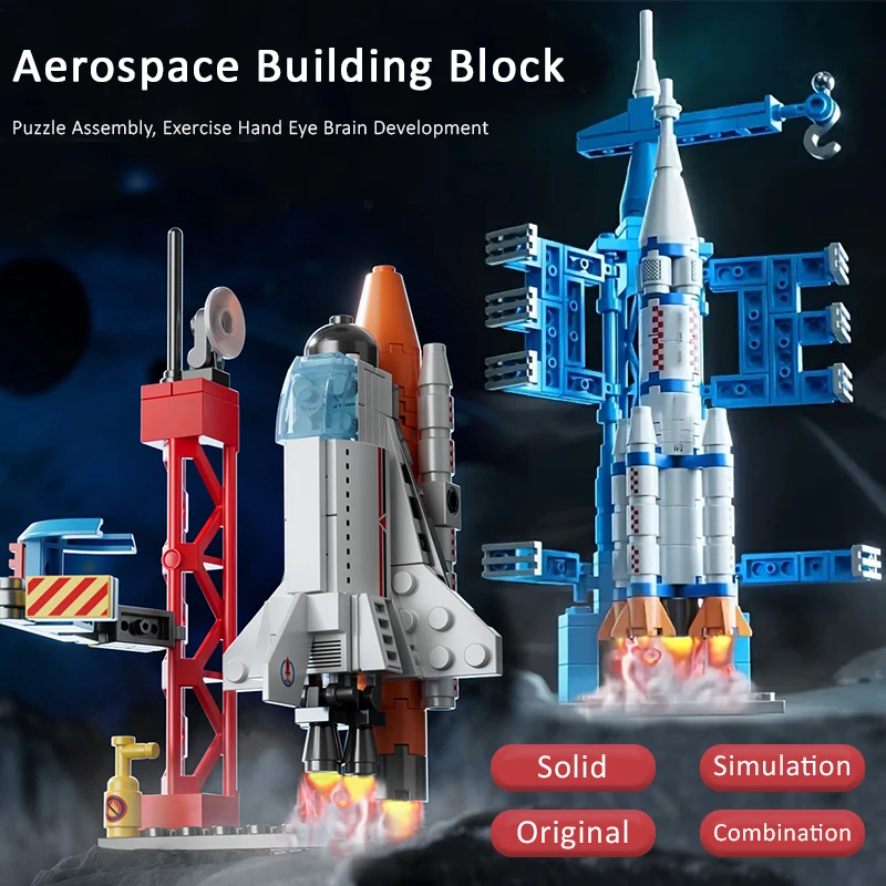 Aerospace Space Rocket Launch Center Base Puzzle Model Mini Building Blocks Assemble Bricks Children\'s Boys Kids Toys Montessor