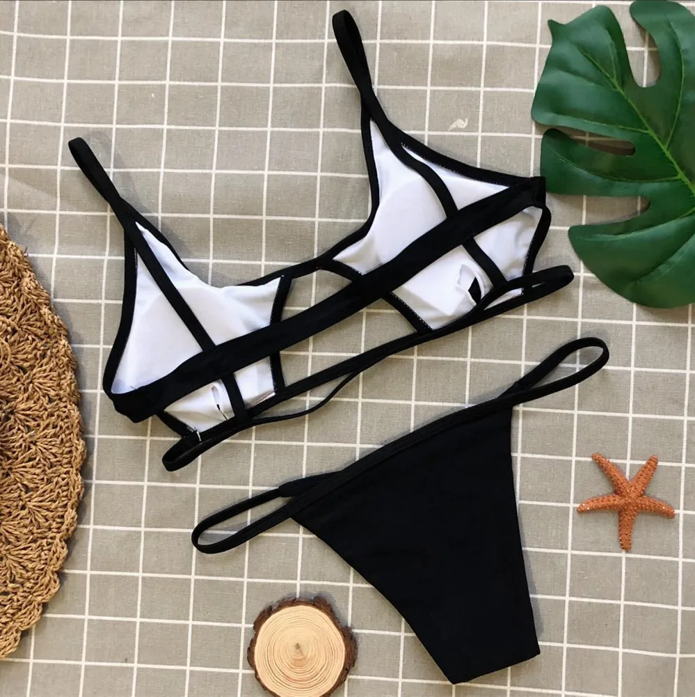 مثير الصلبة الجوف رفع مجموعة البكيني عالية قطع الأشرطة ملابس السباحة للنساء عارية الذراعين تعادل ثونغ ملابس السباحة ثوب السباحة