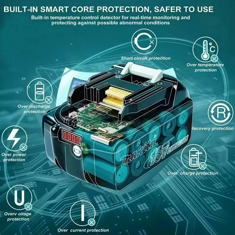 

Аккумулятор Makita 18V 6Ah BL1860B LXT, литий-ионный, перезаряжаемый, для электроинструментов Makita, замена BL1830, BL1840, BL1850